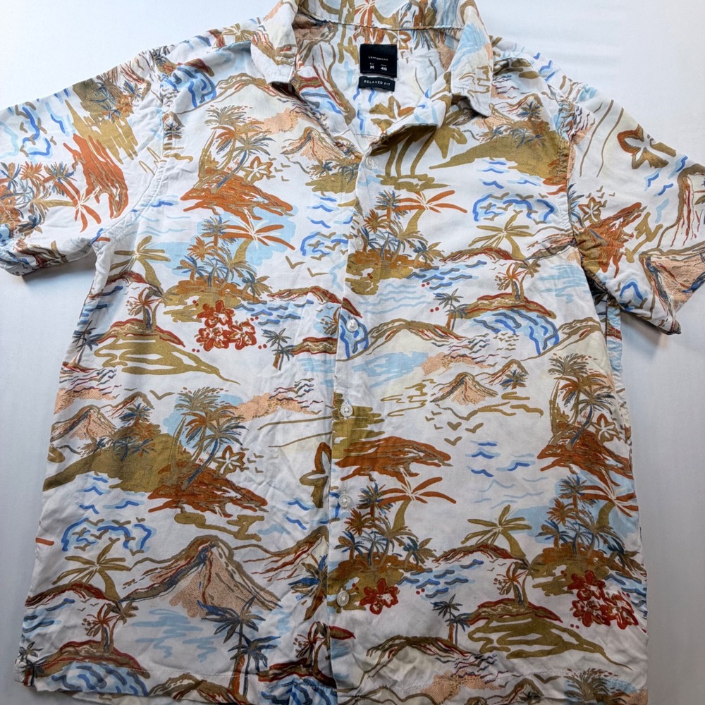 Leftiesman Hawaiian Camp Shirt Mens Medium Viscose Tropical Island Aloha